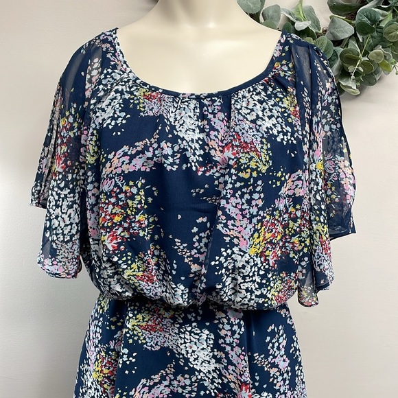Modcloth Fiore Your Entertainment Midi Navy Floral Chiffon Dress with Pockets XS - Picture 3 of 16
